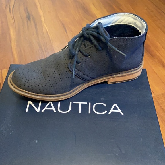 Navy blue suede lace up boot - Picture 2 of 9